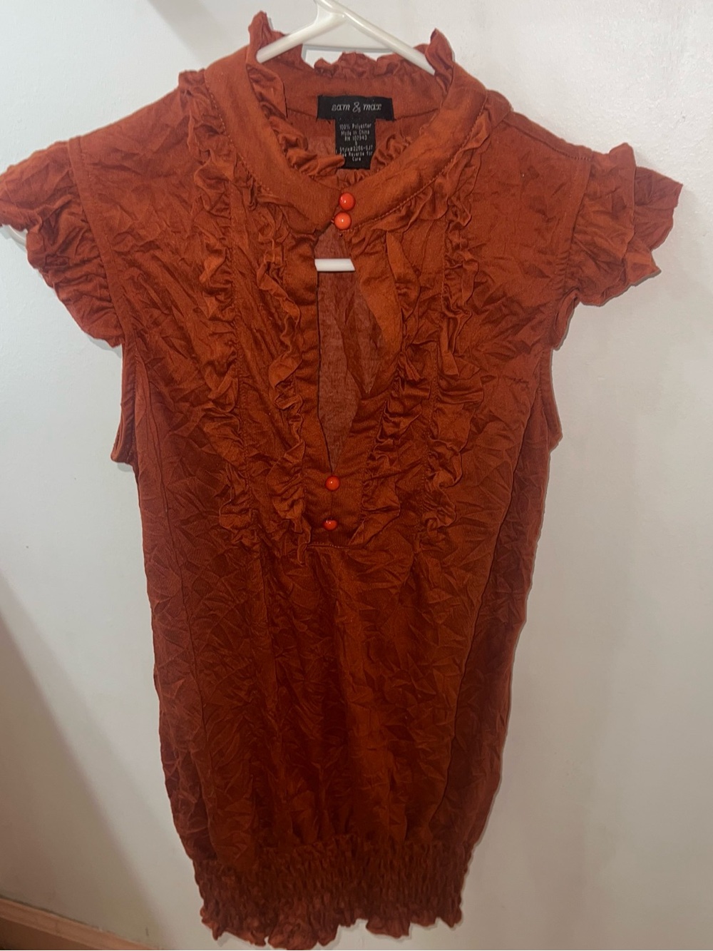 Sam & Max Rust Orange Ruffle Short-Sleeve Tunic
